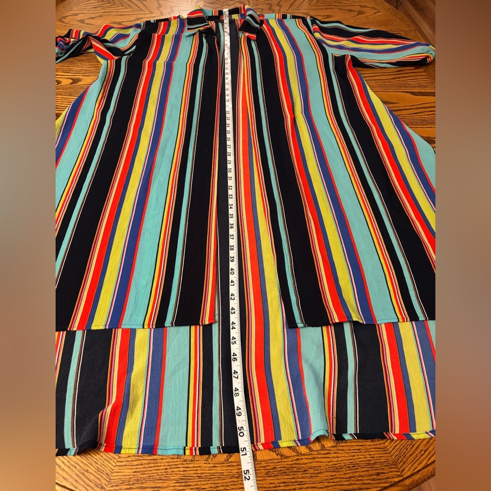 L&B Multicolor Striped Long Button-Front Top - Navy, Red, Yellow, Teal, Purple - Picture 5 of 11